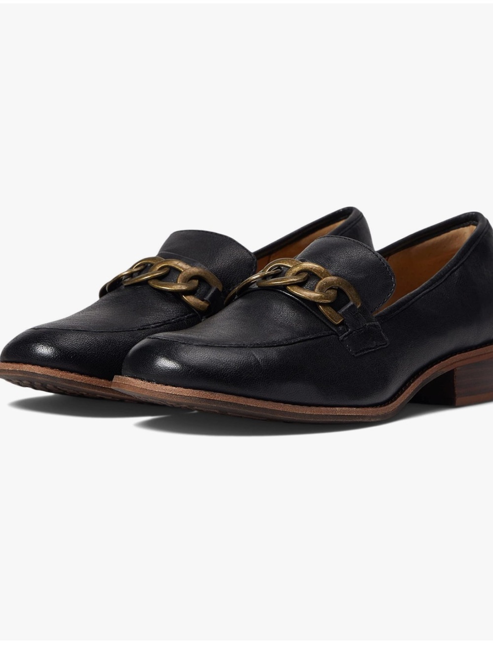 Sofft Nevara Black Leather Round Toe with Chain Slip-On Casual Loafer Flats 7